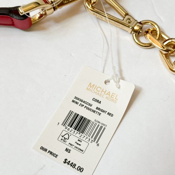 Michael Kors CORA XS MINI Shoulder Crossbody Bag Quilted Bright Red/Gold - Picture 12 of 14